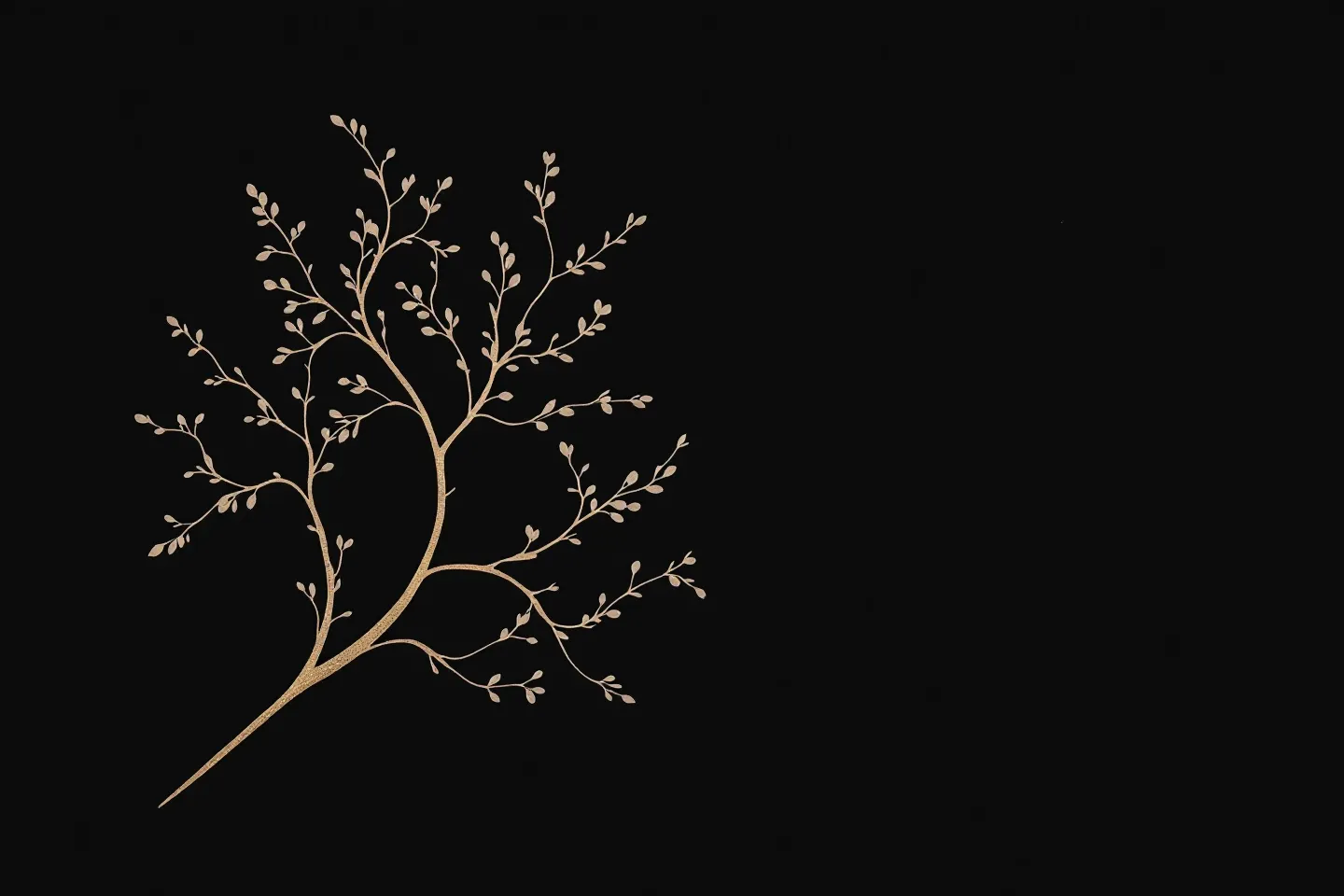 Abstract branching leaf-venation filament suggesting angiogenesis, dusty-sage on near-black with a single gold tip